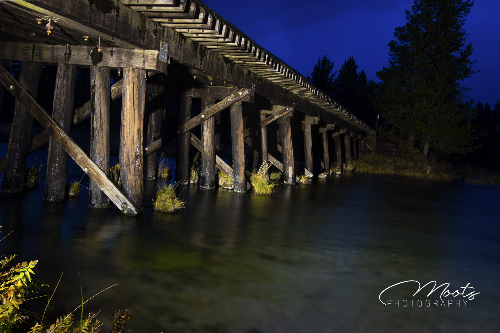 Trestle Bridge, Buffalo River, Long Exposure, Night Photography, Flashlight