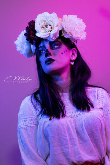 Day of the Dead, Lights, Purple, Red, Flowers, Makeup